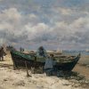 Vernier, Emile Louis Fischer reparieren Boot am Strand