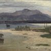 Herrmanstörfer, Josef. Chiemseelandschaft, mit Blick auf die Hochries und Kampenwand. Öl/Karton. 35 x 46 cm. Sign.