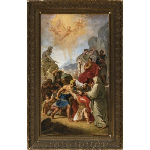 Petter, Anton. Das Martyrium der beiden Heiligen Felix und Nabor. Öl/Lw. 79 x 44 cm. Rest., doubl. Sign., dat. 1834.