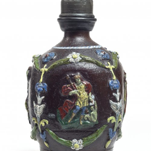 Schraubflasche, Steinzeug, farbig glasiert