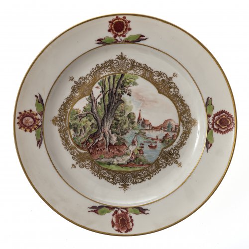Teller, Flusslandschaft, Meissen um 1740