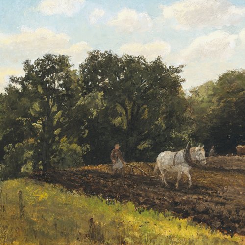 Voltz, Ludwig. Pflügender Bauer. Öl/Karton. 28,5 x 44 cm. Sign.