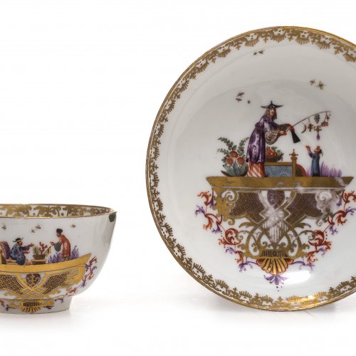 Koppchen mit Untertasse, Meissen um 1730 mit Höroldt-Chinoiseriedekor