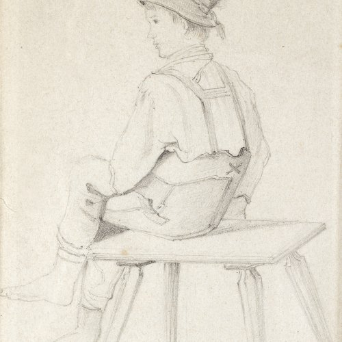 Defregger, Franz von. Tiroler Bauernjunge. Bleistiftskizze. 18,5 x 12,5 cm. Min. gebräunt. Unsign.