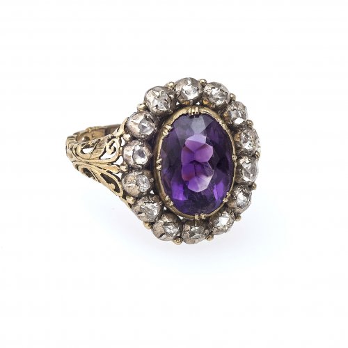 Ring mit Amethyst und Diamantrosen, Nr. 444 (durchgestrichen)