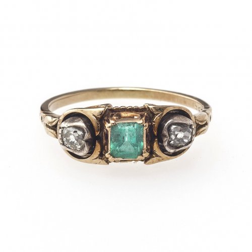Ring mit Smaragd und zwei Diamanten, Nr. 71 (durchgestrichen)