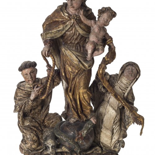 Figurengruppe mit Gottesmutter, Dominikus u. Klara, Süddeutsch, 18. Jh.