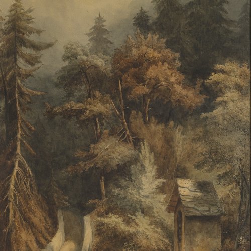 Calame, Alexandre, Aquarell Gebirgslandschaft 