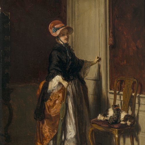 Bles, David: Mädchen mit Hund, Öl/Holz