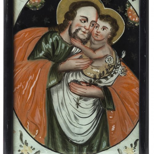 Hinterglasbild: Hl. Josef mit Jesuskind