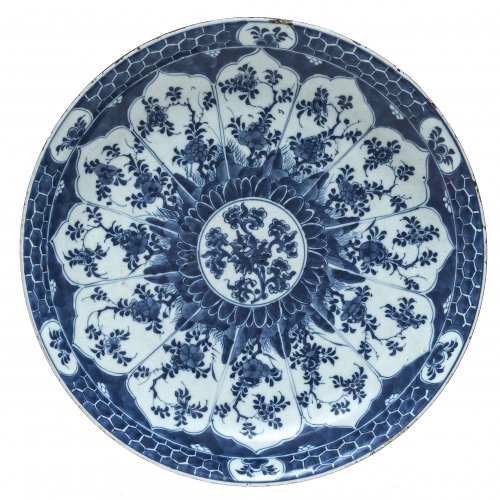 Platte, Fayence, Blaumalerei 35 cm