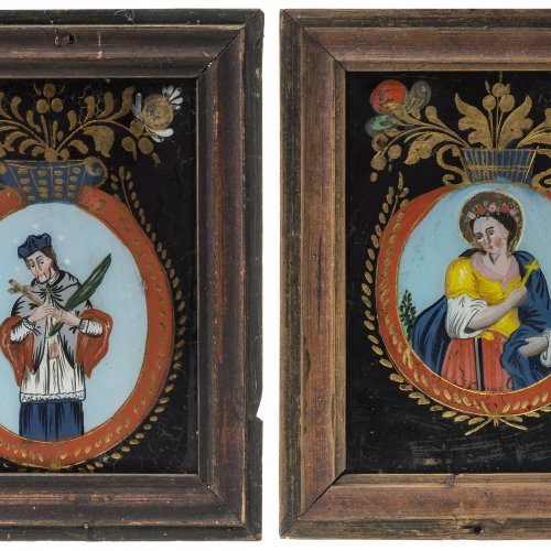 Hinterglasbilder, 2 Teile: hl. Rosalia, hl. Nepomuk