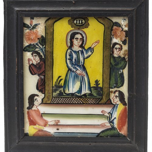 Hinterglasbild: Altar mit Jesuskind