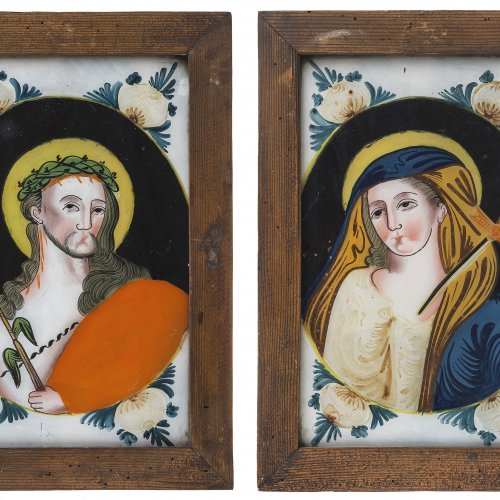 Hinterglasbilder, 2 Teile: Jesus bzw. Maria