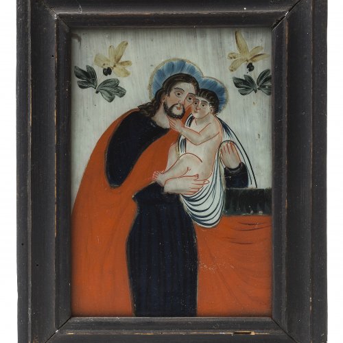 Hinterglasbild: Josef mit Jesuskind