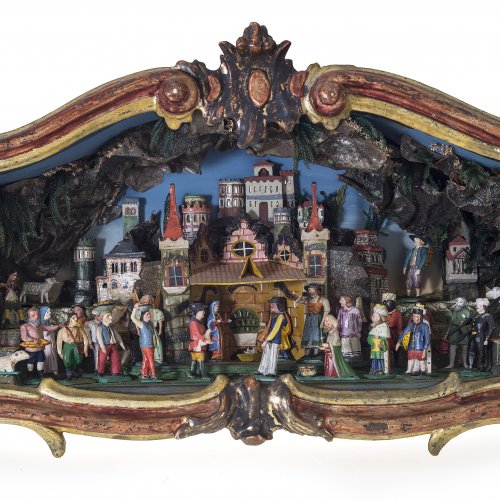 Kastenkrippe im Barockschrein mit Grulich-Figuren