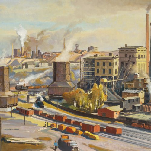 Tröger, Alfred, Industrieanlage, Öl/Hartfaser, 60 x 76 cm.