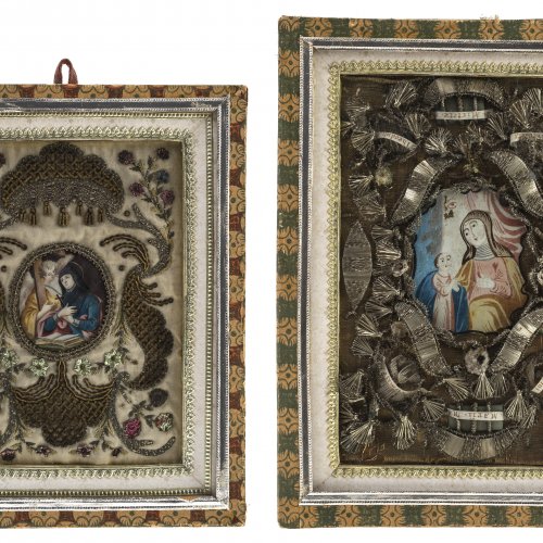 Zwei Klosterarbeiten, Heilige und Mutter Anna. Süddeutsch, 19. Jh.