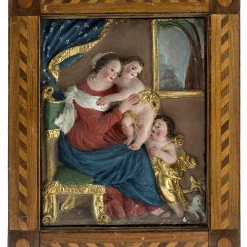 Relief, Mariea mit Jesuskind und Johannesknaben. Süddeutsch, 19. Jh.