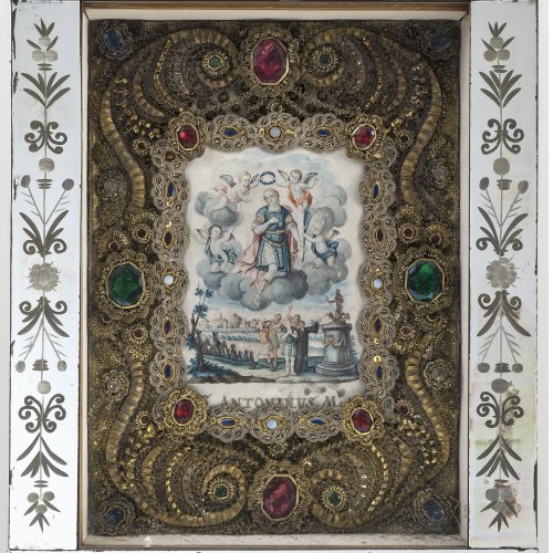 KLosterarbeit. Heiliger in Wolkenaureole. Süddeutsch, 18./19. Jh.