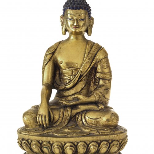 Buddha, auf Lotosthron. Bronze. H. 20 cm. 
