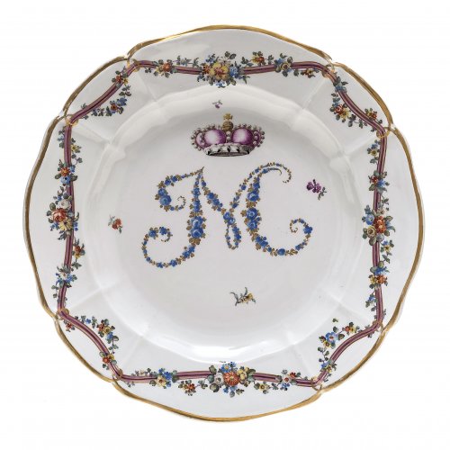 Teller, Nymphenburg, um 1797. Max I. Joseph und Caroline von Bayern. (Hochzeit 1797)
