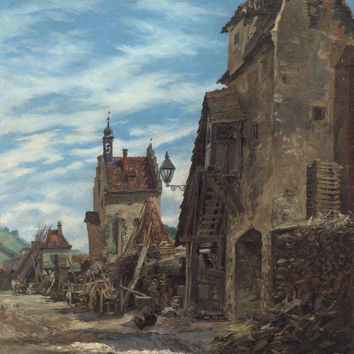 Quaglio, Eugen. Die östliche Stadtmauer von Sulzfeld (Franken). Öl/Lw. 102,5 x 72,5 cm. Sign.
