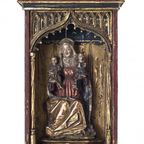 Anna selbdritt. Alabaster. Farbfassung. Süddeutsch, um 1520.