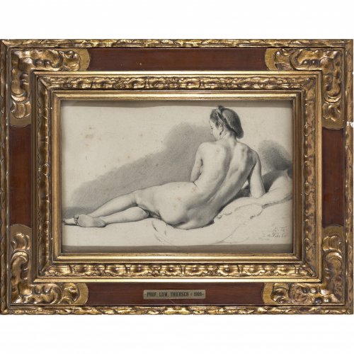 Thiersch, Ludwig. Frauenrückenakt. Bleistiftzeichnung. 22 x 34 cm. Leicht fleckig. Monogr., dat. 68.