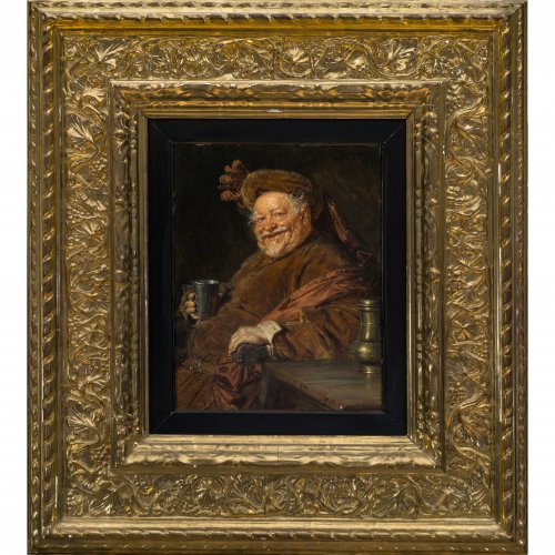 Grützner, Eduard von. Falstaff. Öl/Holz. 33 x 25 cm. Rand best. Sign.