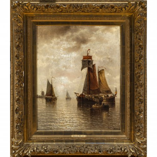 Musin, Auguste Henri. Segelboote vor holländischer Küste. Öl/Lw. 80 x 65 cm. Sign.