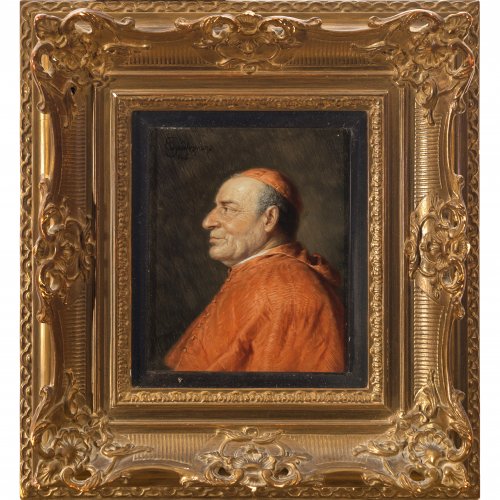Grützner, Eduard von. Kardinal. Öl/Holz. 22,7 x 17,5 cm. Sign.