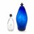 Zwei Nabelflaschen. Tirol. Blaues und farbloses Glas, längsgerippt. Zinnschraubverschluss. Leichter Abrieb, ein Schraubverschluss fehlt. H. 15-25 cm.