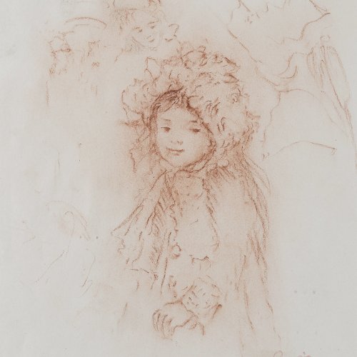 Renoir, Auguste, zugeschrieben. Rötelzeichnung. Cachestempel. Blatt wellig. Min. Lichtrand. 23,2 x 19 cm.
