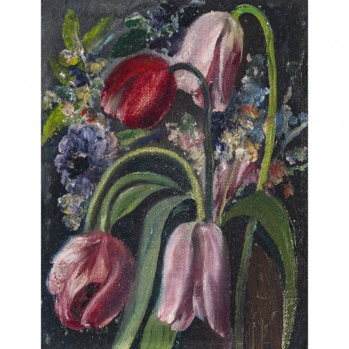 Mayrshofer, Max. Tulpen. Öl/Hartfaser. 22 x 17,5 cm. Oben rechts sign.