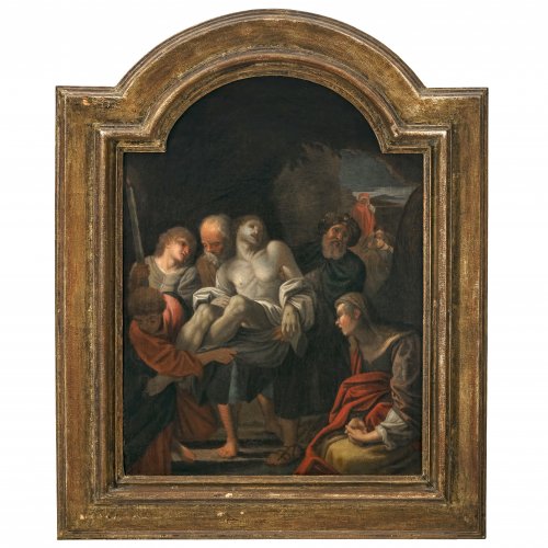 Frankreich, um 1750, nach Annibale Carraci. Grablegung Christi. Öl/Lw. 45 x 33,5 cm.  Rest., doulb. Unsign.
