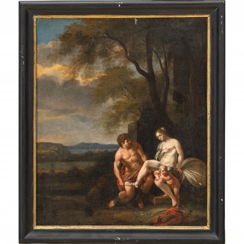 Niederlande, 17./18. Jh. Venus und Adonis. Öl/Lw. 49 x 40 cm. Rest., doubl. Unsign.
