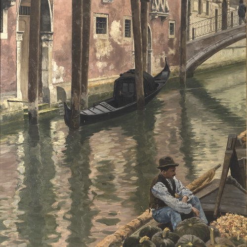 Ravenstein, Paul von. Melonenverkäufer in Venedig. Öl/Lw. 107 x 82 cm. Sign.