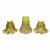 Drei Lampenschirme, Art von Loetz. Schirme mit irisierendem Überfangglas in Dianagrün und Weißgelb. Fleckendekor und Kröseleinschmelzungen.  H. 10-15 cm. Leicht best. am Rand.