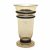 Vase. Entwurf wohl Jean Beck. Farbloses Glas mit Gold schimmernder Beize, Profilringe Schwarzlotbemalung. H. 15 cm.