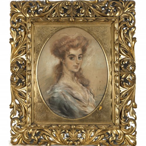 Schmutzler, Leopold. Porträt eines jungen Mädchens mit rotem Haar. Pastell, 63 x 48 cm. Sign.