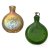 Zwei Schnupftabaksflaschen. Farbloses Glas, pastellfarber, irisierender Überfang (wohl Loetz), die andere aus schrägoptischem, grünen Glas. H. 8,5-9 cm.