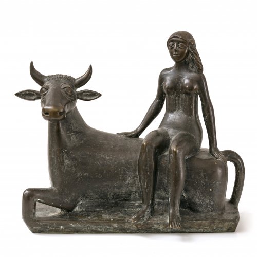 Reidel, Karl. Europa auf dem Stier. Bronze. 32,5 x 35,5 x 11 cm. Aufl. 4/8. Sign., dat.60.