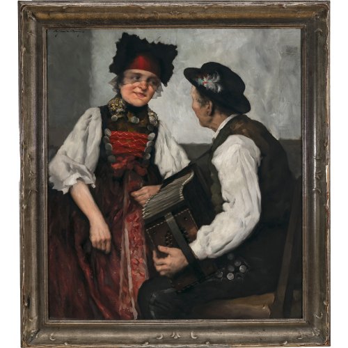Frank-Krauss, Robert. Junges Paar in Dachauer Tracht. Öl/Lw. 80 x 70 cm. Sign.