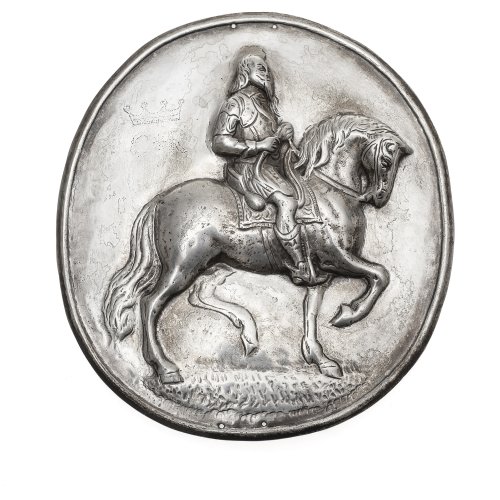 Medaillon. Schweden, 18./19. Jh. Silber. Reiter in der Tracht des Dreißigjährigen Krieges zu Pferd. ø14,5 cm.
