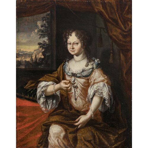 England,  2. H. 17. Jh. Porträt einer höfischen Dame. Öl/Leinwand. 37,5 x 29,5 cm. Doubl., Rest., unsign.