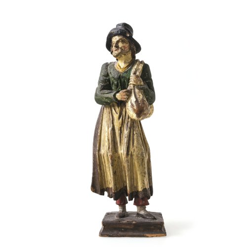 Humoristische Bauernfigur, Tirol, 18./19. Jh. Holz, Farbfassung. Besch., rest. H. 35 cm.