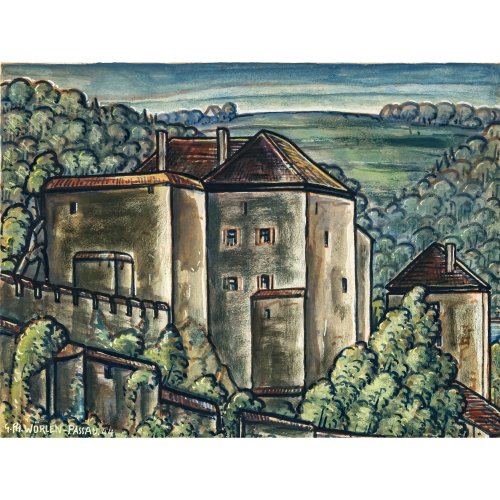 Wörlen, Georg Philipp. Landschaft bei den Passauer Burgen. Aquarell. 20 x 26,5 cm. Sign., dat. 44, bez.: Passau