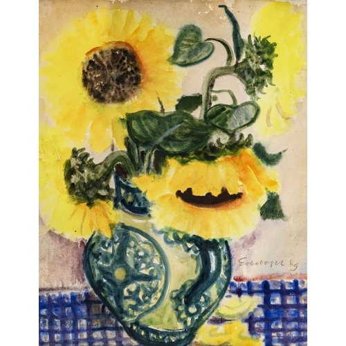 Erbe-Vogel, Hermann. Sonnenblumen in einer Vase. Aquarell. 62 x 48 cm. Sign., dat. 49.