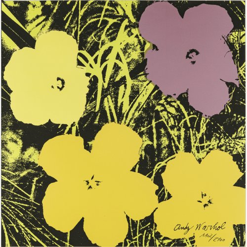Warhol, Andy. Offset, Flower (yellow/purple). 59,5 x 59,5 cm. Platte sign. Aufl. 1102/2400.